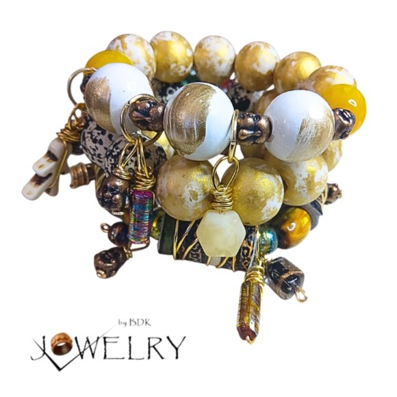 Handmade Boho Leather Beaded Bracelet Set | 3PC Layered Jewelry - Picture 1 of 4